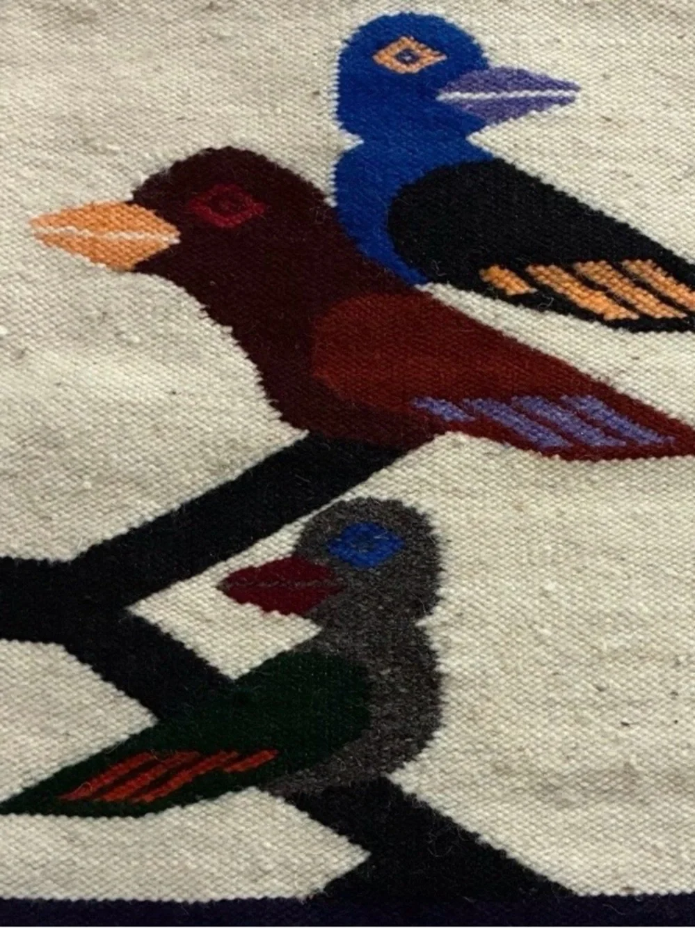 Folk Art Woven Wool Tapestry Pillow Cover Bird Pattern 14.5 Square Bohemian Boho
